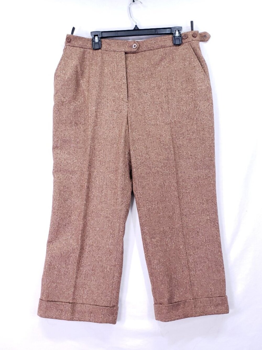 Vintage JAKE `S Pleated Cropped Trousers Pants Sz 46 Herringbone Wool Blend